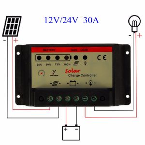 Freeship Universal 30A 12V/24V PWM Solpanel Charger Controller Batteribatterier Celler Laddningsregulator Automatisk identifiering Pro