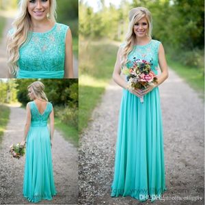 2020 Country Style Turquoise Bridesmaid Dresses Cheap Beach Floor Length Lace V Backless Long Bridesmaid Dresses for Wedding