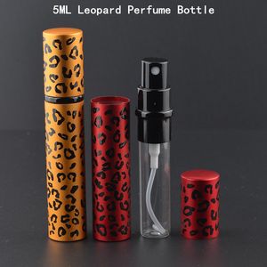 5 ml Aluminium Leopard Mini Refillerbar Glas Spray Bottle Tomt Atomizer Tube Parfym Essential Oljebehållare med metallsprayer