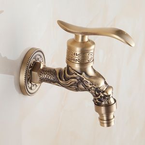 Brass Carved Washing Machine Faucets Antique Single Holder Laundry Faucet Vintage Bathroom Brass Wall Tap Wall Mounted on Sale