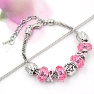 New Arrival European Style Breast Cancer Awareness Jewelry Rose Pink Ribbon Breast Cancer Bracelets for Breast Cancer Awareness Gift