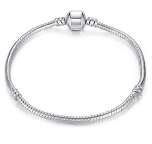 Corrente de cobra banhada a prata de 6 a 9 polegadas com ajuste de 3 mm miçangas europeias pulseiras pulseiras moda joias faça você mesmo