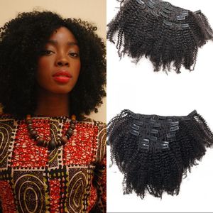 4C Afro Kinky Kıvırcık Klip Saç Uzatma Asya Remy İnsan Saç Klipsleri Tam Kafa 7 PC/SET FDSHINE