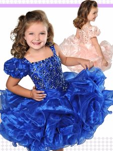 One Sleeved Pageant Dresses for Toddlers 2021 by Ritzee Cupcake B844 Ruffled Blush Organza Girls Pageant Dress Good in Royal