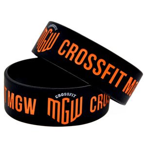 Bracciale in gomma siliconica CrossFit MGW da 50 pezzi, logo riempito di inchiostro largo 1 pollice per regalo di promozione sportiva