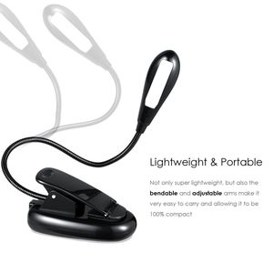 Buchleuchten, wiederaufladbare 4-LED-Leselampe mit Clip-On, 2 Helligkeitseinstellungen, Bundle mit USB-Kabel