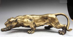 15" Pure Bronze Ferocious Leopard Panther Cheetah Carnivore Statue