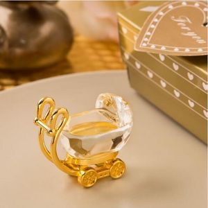 50PCS Choice Crystal Favors Gold and Clear Crystal Baby Carriage in Gift Box Newborn Christening Baptism Party Giveaways