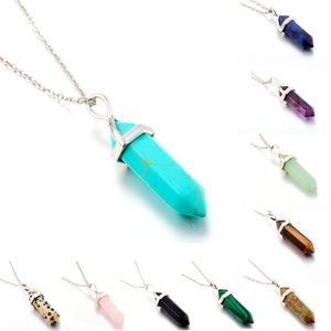 Colonna esagonale Collana di ametista naturale Collane con pendente in cristallo rosa Druzy Gem Stone Statement Collares Jewelry