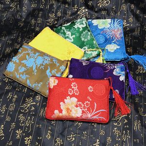 Algodão preenchido Engrossar Silk Brocade Bolsa Com Zíper Saco de Armazenamento De Viagem De Jóias Saco Do Telefone Universal Bolsa Borla Sacos De Artesanato Bolsas de Presente 50 pcs / l