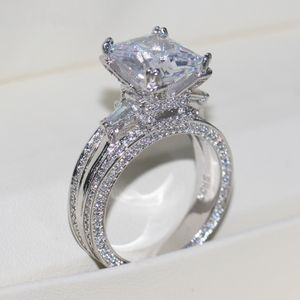 Vecalon feminino grande jóias anel princesa corte 10ct diamante pedra 300 pçs cz 925 esterlina noivado anel de casamento presente