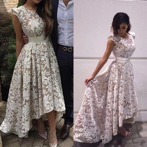 2023 New Elegant High Low Evening Dresses Cap Sleeves Full Lace Formal Party Prom Gowns Runway Red Carpet Dresses Wear