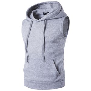 Wholesale- 2017 Men's Fashion Fleece Plain Fit Hooded Sleeveless Vest hoodies