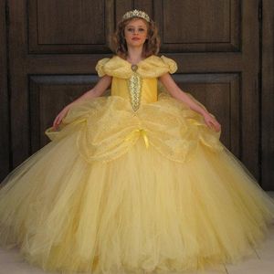 Vintage Balo Çiçek Kız Elbise Açık Sarı Organze Dantelli Cap Kollu Kız Pageant Törenlerinde Tül Kat Uzunluk Prenses Bebek Elbise