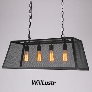 trapezoid järn nät hängande lampa trapezium hängande belysning lång metall ram mesh suspension ljus loft restaurang hotell cafe matsal