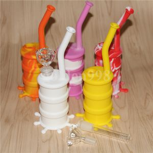 Hookahs Big Barrel Percolor Ciclone Hélice Tubulação Silicon Bong Rig Ail Dab Tubos de água com Silicone Haste e Copo Bowl