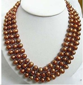 Details about Good 3 rows Chocolate Brown shell pearl clasp necklace 17-19"