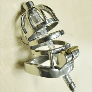 China Small Male Chastity Cock Cage Device Sex Slave Penis Lock Anti Erection Device With Removable Urethral Sounding Catheter Short