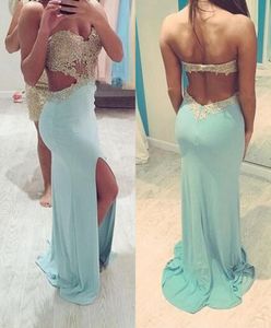 2019 Backless Prom Dress Mint Green Sweetheart Długie Zroszony z Szczur Wieczór Party Gown Plus Size Vestidos de Festa