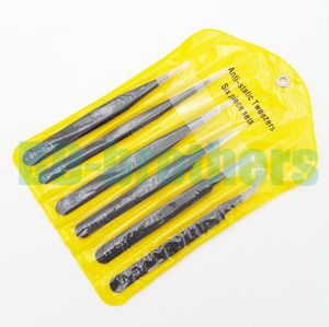 0,8 mm/ 1,6 mm 6-in-1 schwarzes ESD-Pinzetten-Set, antistatische Edelstahl-Pinzettenzange, ESD 10, 11, 12, 13, 14, 15, Pinzetten-Set, 30 Stück/Los