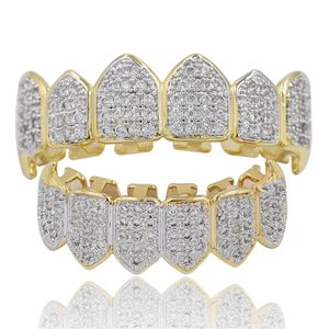 NEUE Hip Hop GRILLZ Iced Out CZ Mund Zähne Grillz Caps Oben Unten Grill Set Männer Frauen Vampire Grills