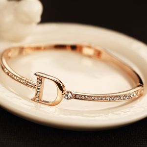 Wholesale bangle for sale - Group buy Retail Women Cuff Bangle Vintage K Gold Plated Zircon Letter Charms Bracelet Bangles for Party Korean Brand Jewelry