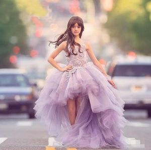 Cute Lilac High Low Flower Girl Dresses Tulle Layered Puff Girl Pageant Dresses Kids Evening Gowns Custom Made Prom Dress for Girl2178