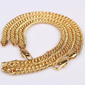 24K 24ct Real Yellow Solid Gold GF Wide Curb Link Chain Mens Womens Halsband 23.6 tum 10mm Juvel