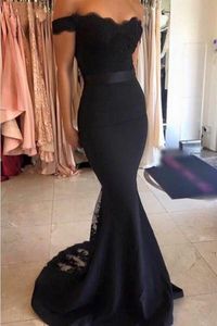 Wholesale Nave Blue Off The Shoulder Mermaid Evening Dresses Custom Made Petite Full Length Evening Gowns Lace Satin Prom Dresses Vestidos