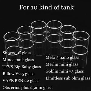 Ersättningsglasrör för subvod-c minos TFV8 Big Baby Billow v2.5 Vape Pen 22 obs Crius plus Melo 3 Nano Merlin Mini Goblin Mini DHL