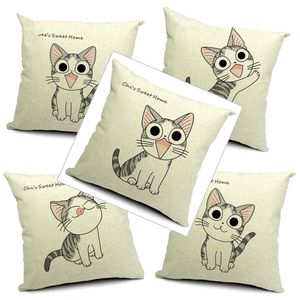 Fodera per cuscino gatto 9 stili 45x45cm Fodera per cuscino in cotone e lino con motivo a gatto Federa per cuscino da tiro spessa per divano Home Office