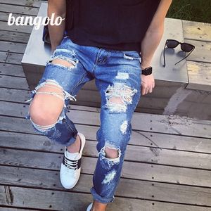 Wholesale-Men Ripped jeans With Zipper Skinny Cool Slim Fit Mens West Jeans Urban Jeans Pants For Men