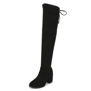 New Arrival Women Stretch Suede Slim Thigh High Boots Sexy Fashion Over the Knee Boots High Heels Woman Shoes Black Shoes