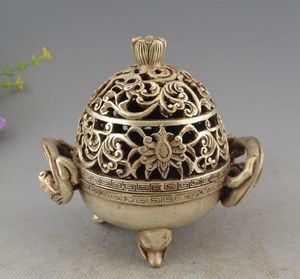 Chine vieux argent finemente scolpito drago poissons fleur encensoir encens brûleur