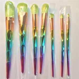 Set di pennelli per trucco con diamante blu da 7 pezzi/set Kit di pennelli per trucco cosmetico per fondotinta viso in oro verde Macarons