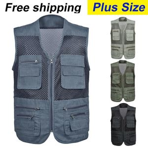 Partihandel-BFDadi Mesh Vest Jacka Gratis frakt 2016 Ny ankomst plus storlek manlig casual multi-pocket film väst l-4xl