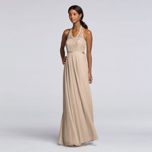 Champagne Chiffon Long Bridesmaid Dresses with Lace Halter Bodice Wedding Party Dress Evening Dress Formal Dresses