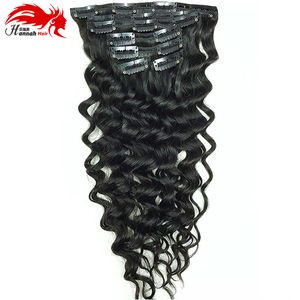 Deep Curly Clip In Human Hair Extensions Hannah product Nautral Color Human Hair Clip-in Full Head 8 Pcs Non-remy Hair 100G
