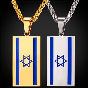 Bandeiras De Israel venda por atacado-Israel Flage Pingente de Colar para As Mulheres Homens de Aço Inoxidável K Real Banhado A Ouro Bandeira de Israel Jóias