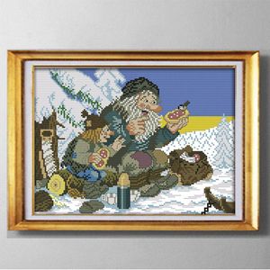 O pássaro da neve homem velho, pintura handmade diy decor contados impressos em lona DMC 14CT / 11CT, Ponto Cruz Bordado kit Bordado