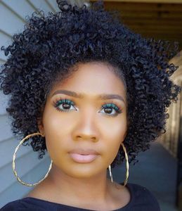 Kort Bob Brasilian Kinky Curly Virgin Human Hair Afro Wigs For Black Women Snabbleverans 10 tum