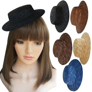 Kvinnor Solid Color Millinery Base Mini Flat Top Straw Bowler Hat Craft Fascinators DIY Making A224