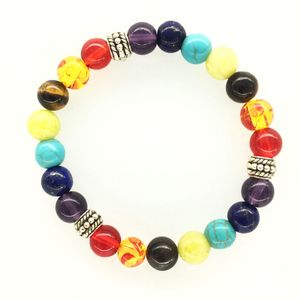 Women Men Healing Balance Colorful Beads Silver Plated Strands Bangle Jewelry Natural Stone Yoga Charm Bracelets