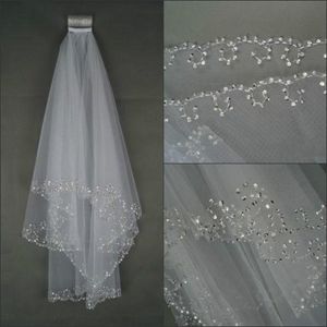 Bridal Veils Soft Tulle Two-Layer Elbow Beaded Edge White Ivory Veils for Wedding Events Bridal Accessories