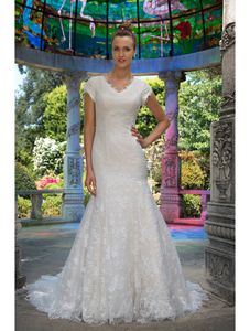 Vestido de noiva do vintage simples lace sereia vestidos de casamento longo modesto cap mangas botões de volta vestidos de casamento formais robe de mariage
