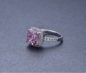 Wholesale Jewelry Sterling Silver NSCD Pink Diamond Ring Engagement Cushion Ring Quality Jewelry 18K White Gold Plated with Pretty Box