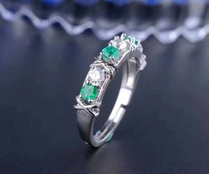 まばゆいばかりのエメラルドシルバーリング3mm完璧な天然エメラルド宝石リングソリッドスターリングシルバーエメラルド結婚指輪