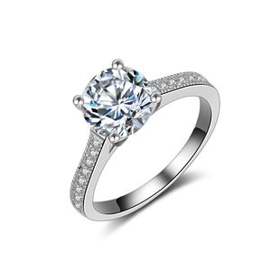 Rozmiar 5-10 okrągłe luksusowy pierścień Topaz 925 Sterling Srebrny Diamonique Symulowany diamentowy zaręczyny Women Wedding Pierdzież Prezent
