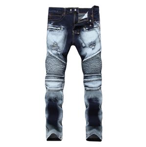 Jeans skinny da uomo Jeans elasticizzati sottili strappati Jeans da motociclista in denim Pantaloni hip-hop Jeans strappati lavati taglie forti