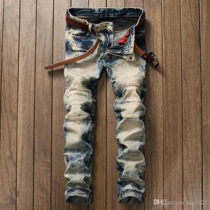 Moda Mens Biker Jeans Homens Slim Fit Plissado Motocicleta Denim Juntos Masculino Designer Cargo Jean Calças Plus Size